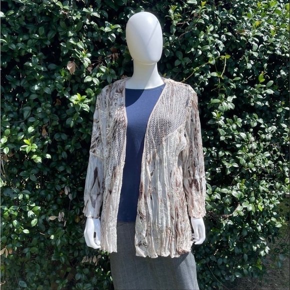 Chico’s Travelers Lightweight Embroidered Crochet Cardigan - Picture 1 of 13